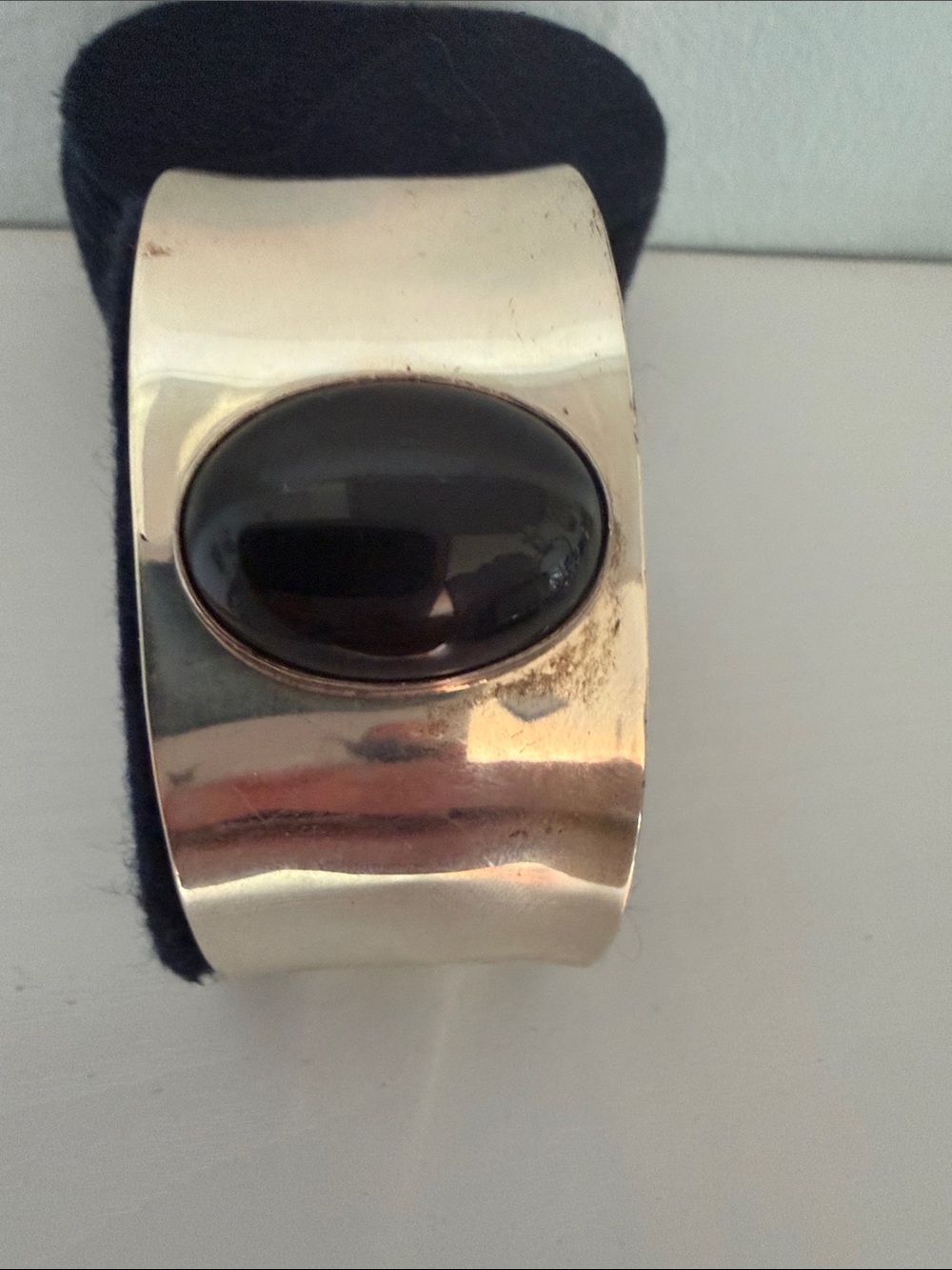 Vintage Mexico C11 925 Sterling Silver Cuff Bracelet Black Onyx